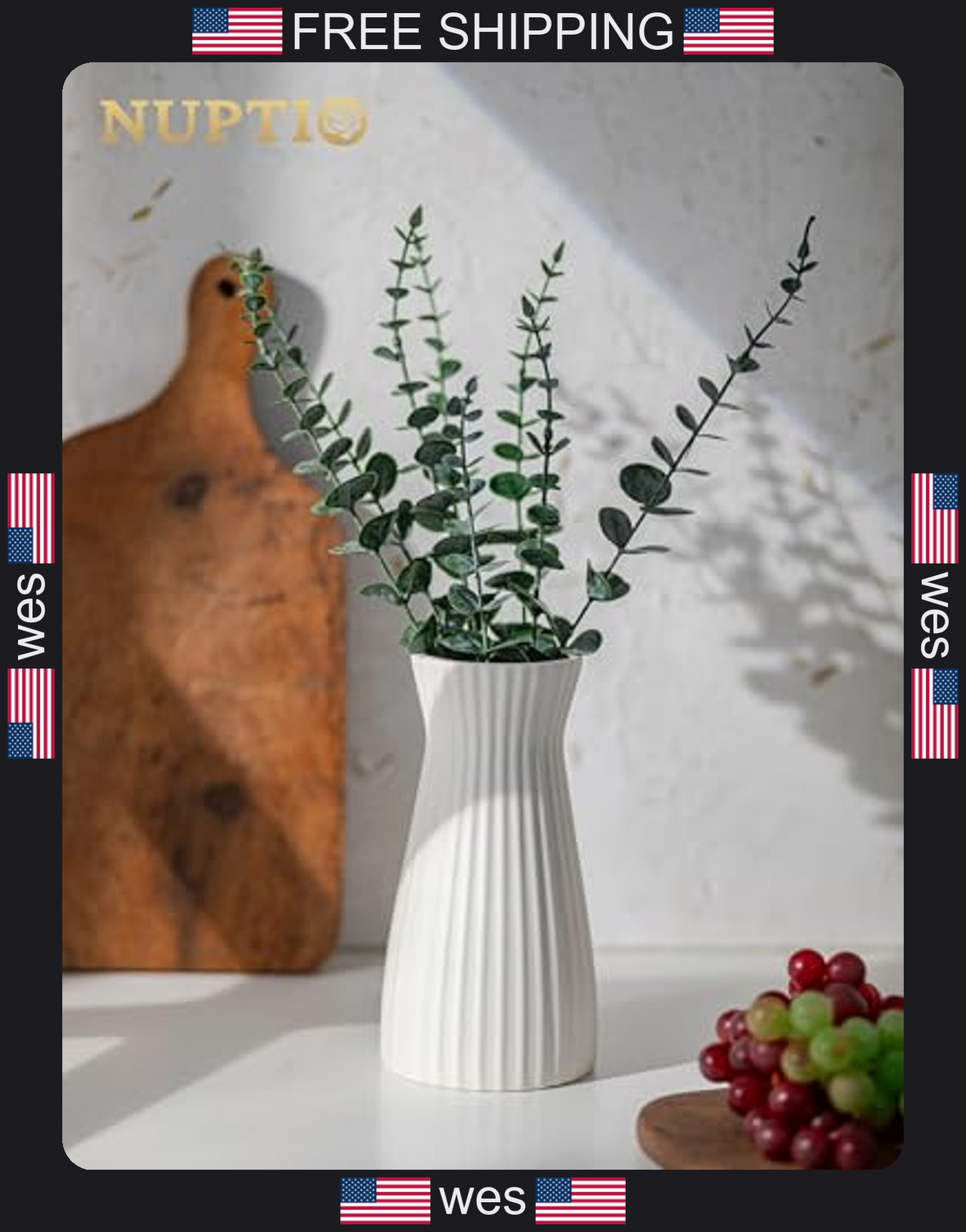 NUPTIO white ceramic flower vase 7.9 inches tall unglazed pampas grass