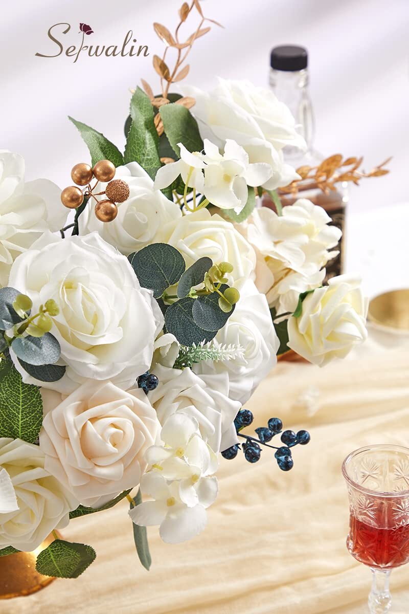 White Artificial Flowers Fake Roses Foam Silk Flowers Box Set for DIY Wedding…