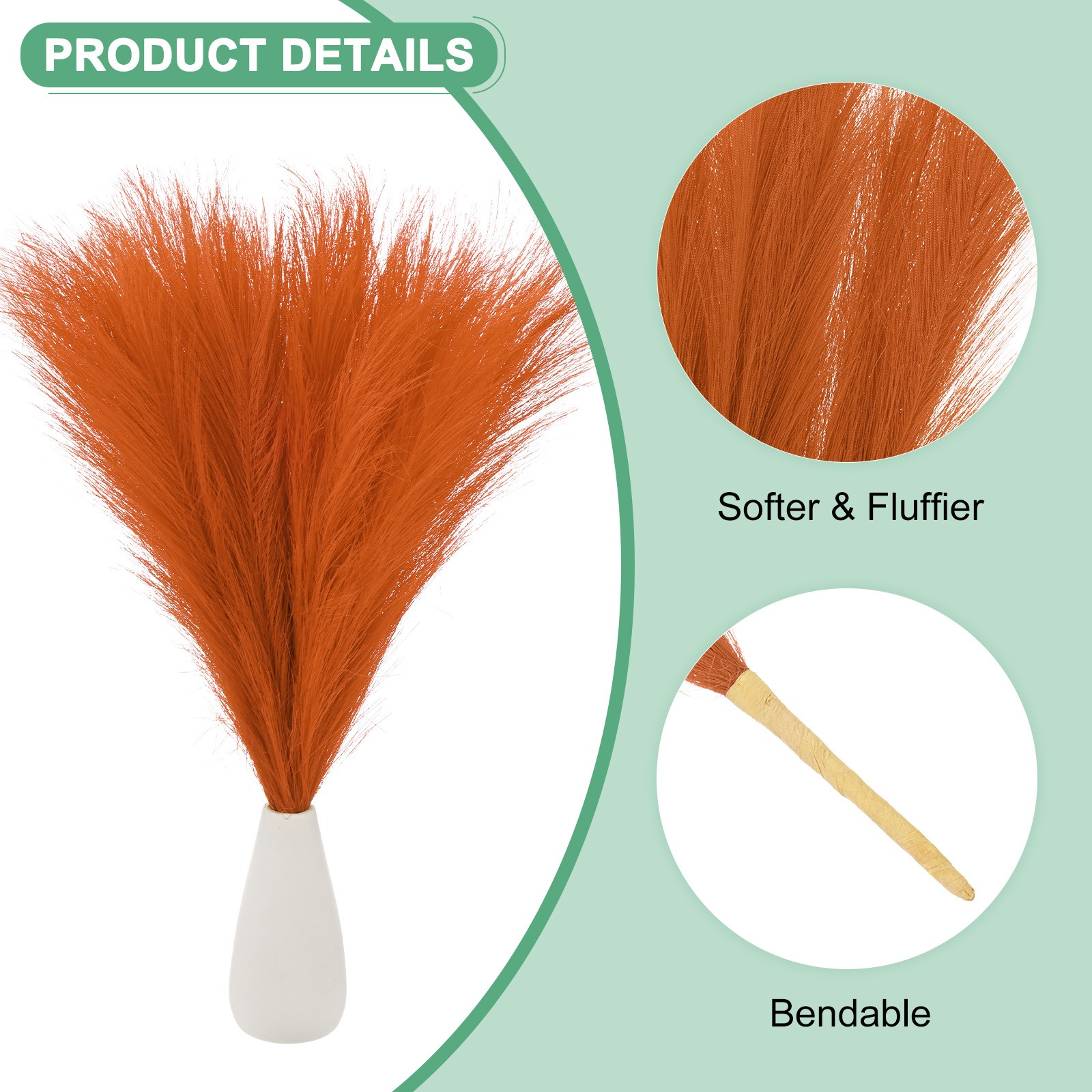 6-Pack Faux Pampas Grass 21.7 Inch for Home Decor/Wedding [Orange]