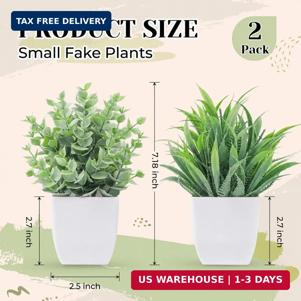 Der Rose 2 Pack Small Fake Plants Mini Artificial Potted Plants for Table Desk H