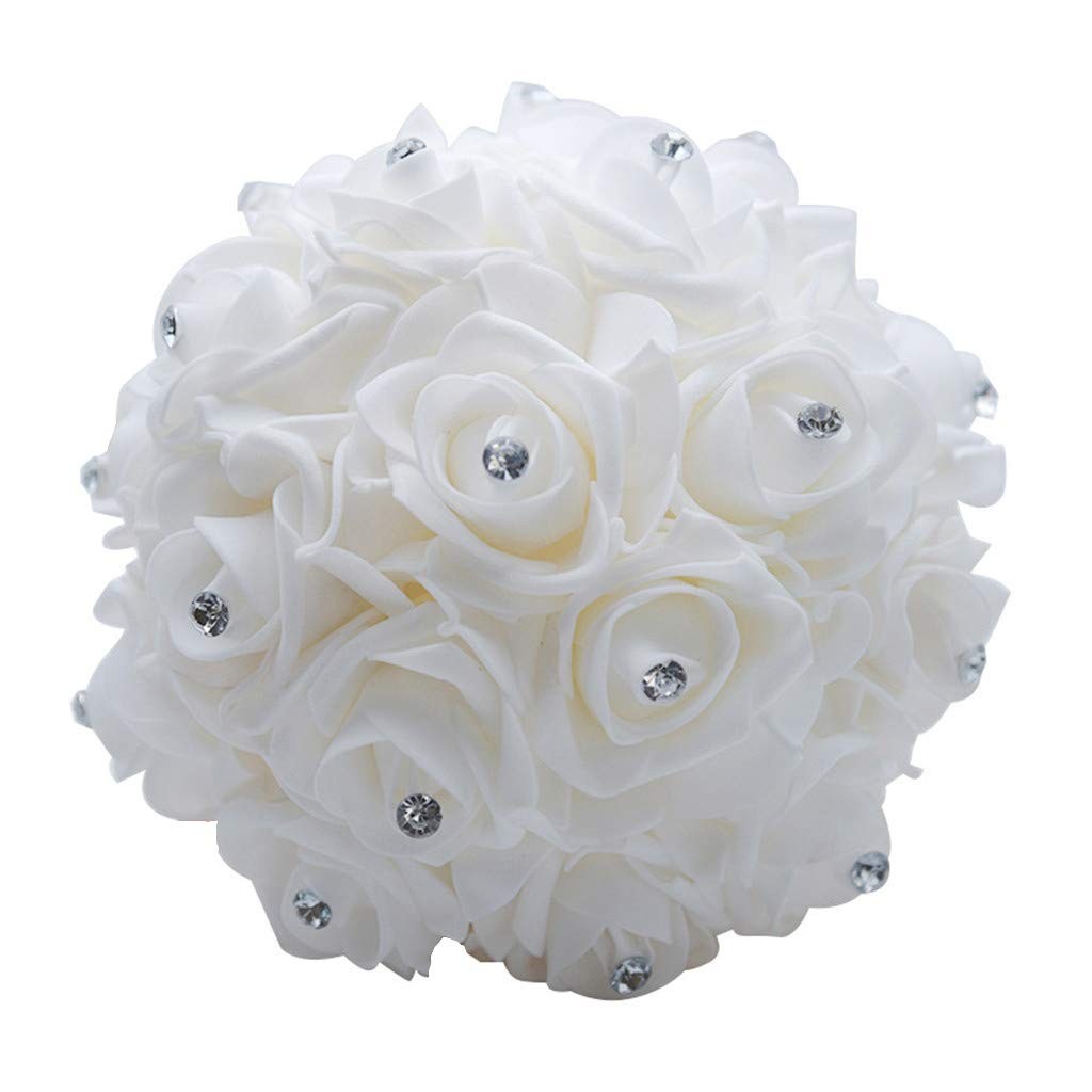 Navy Blue Crystal PE Artificial Rose Wedding Bridal Bouquet Hand Flowers