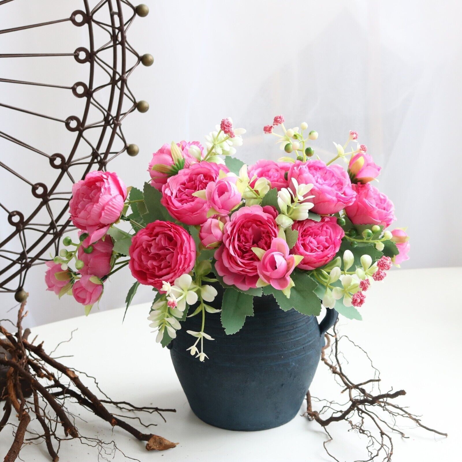 2 Bunches 9 Heads Silk Peony Artificial Flowers Wedding Bouquet Home Party Decor