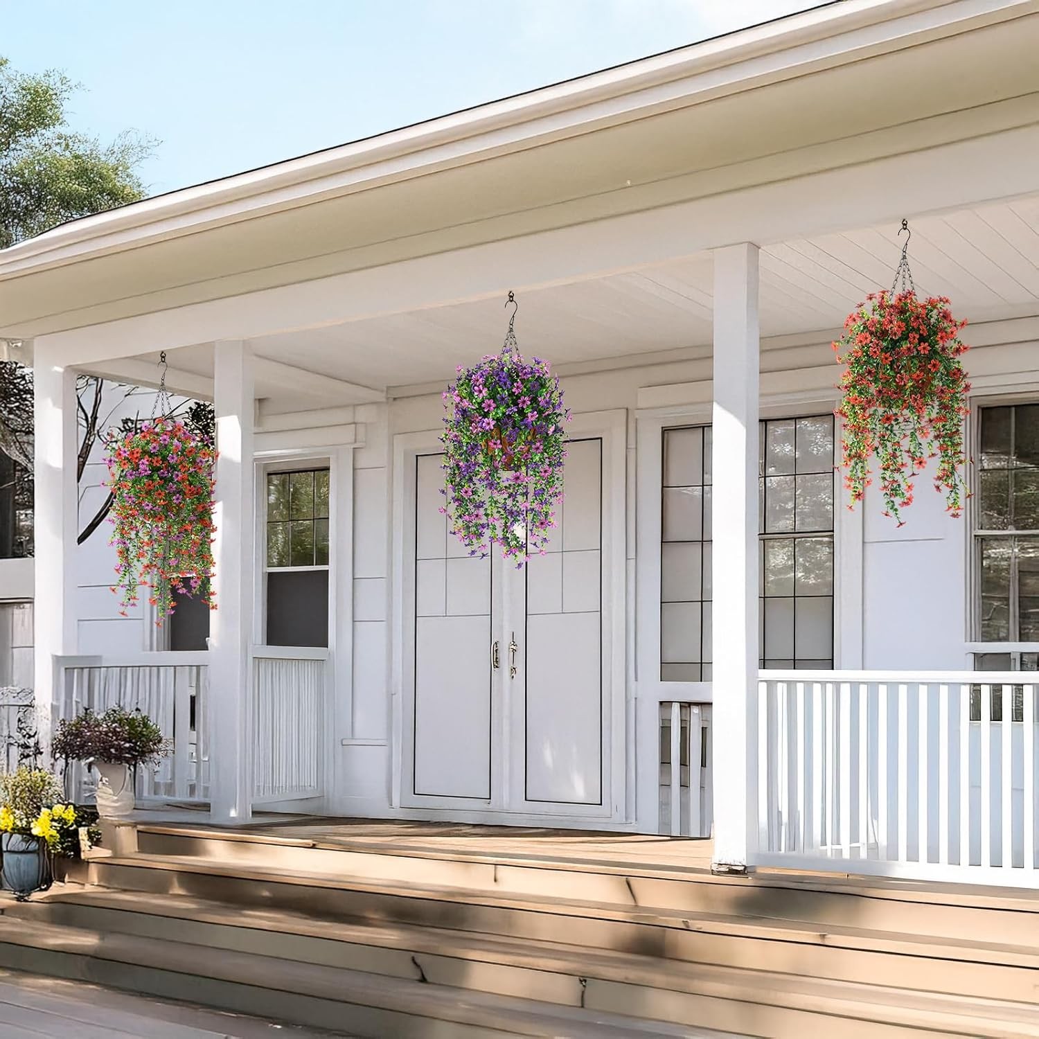 2/4 PACK Artificial Hanging Flowers for Outdoors Faux Plants, Artificial Flowers