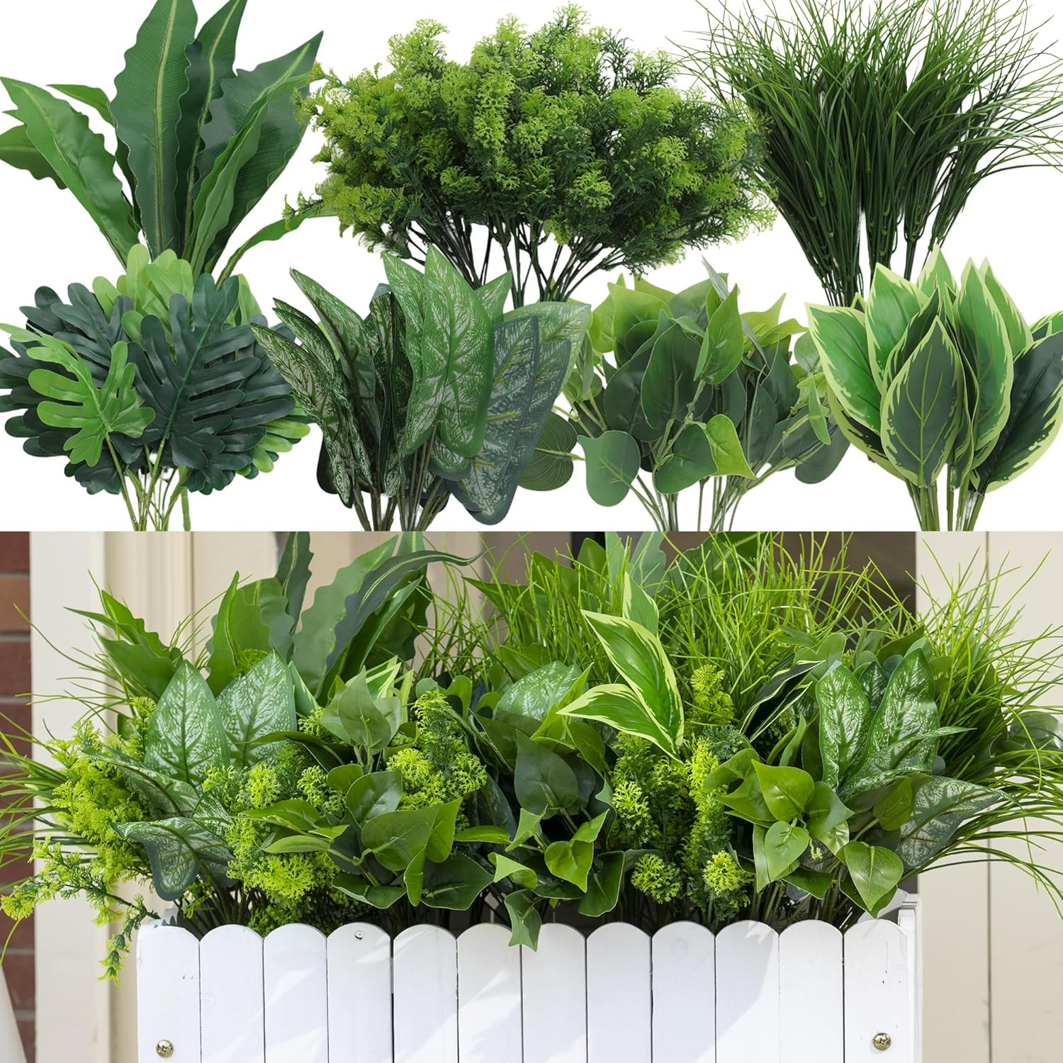 18PCS UV Resistant Faux Outdoor Plants for Patio, Garden & Home Decor