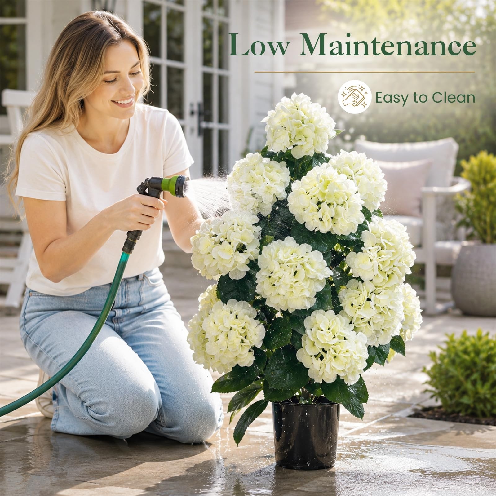 2 Pack Artificial Hydrangea Trees with White Flowers, UV Resistant