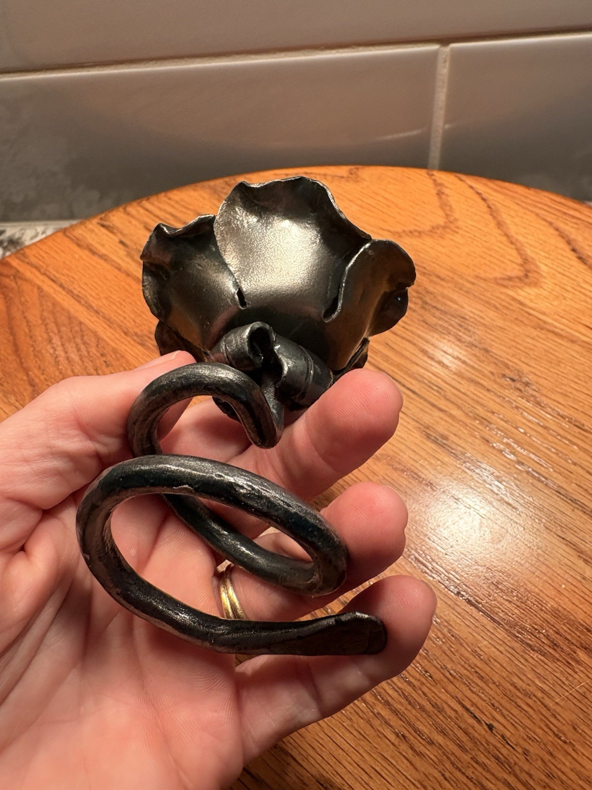 Hand Forged Welded Metal Rose Sculpture Steel Flower Self Standing Signed