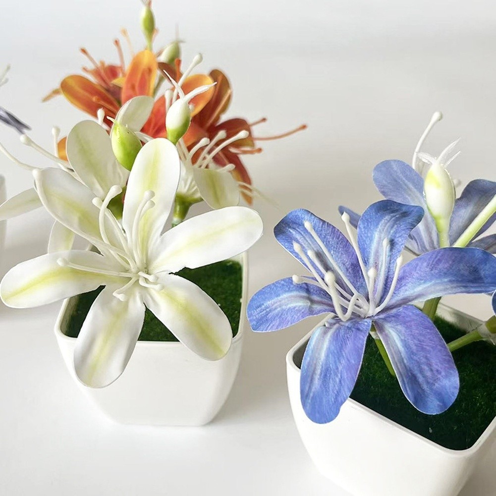 Artificial 3 Stem Jasmine in Small Pot for Modern Minimalist Home Office Decor