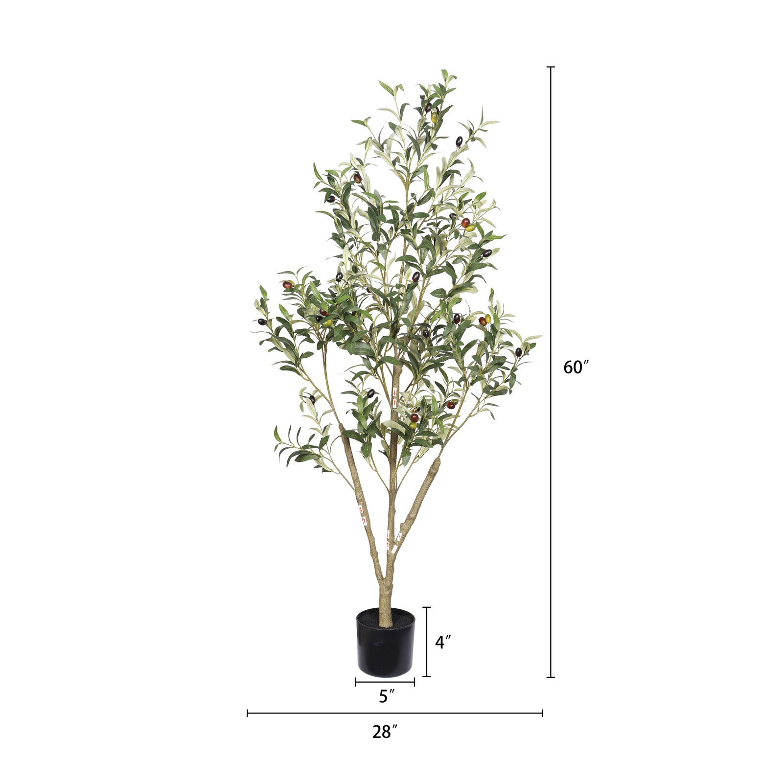 60″ Artificial Olive Tree in Plastic Black Pot for Living Room 1pc/set Modern