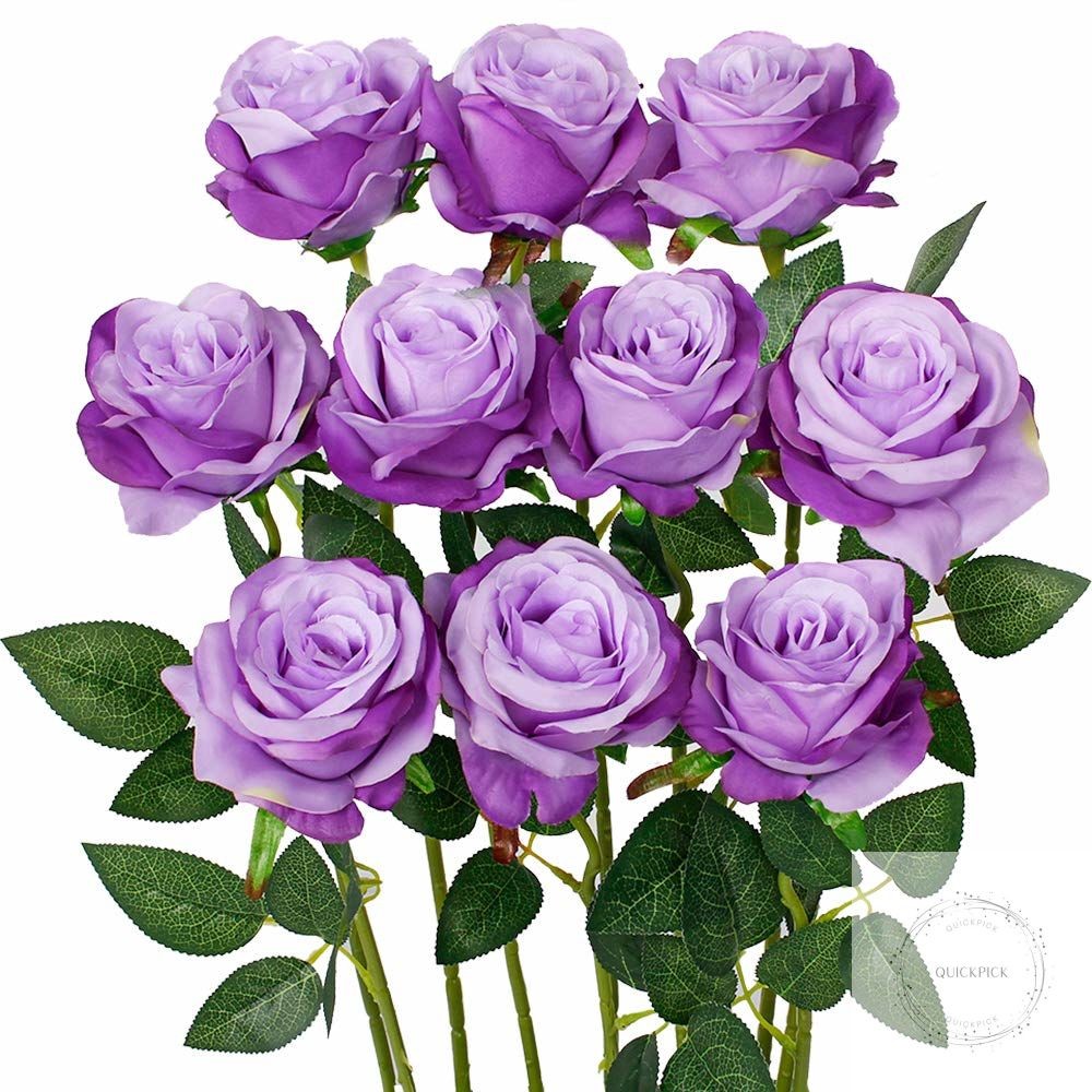 10PCS Artificial Roses Flower with Stems Slik Fake Flowers Bouquet Realistic Lon