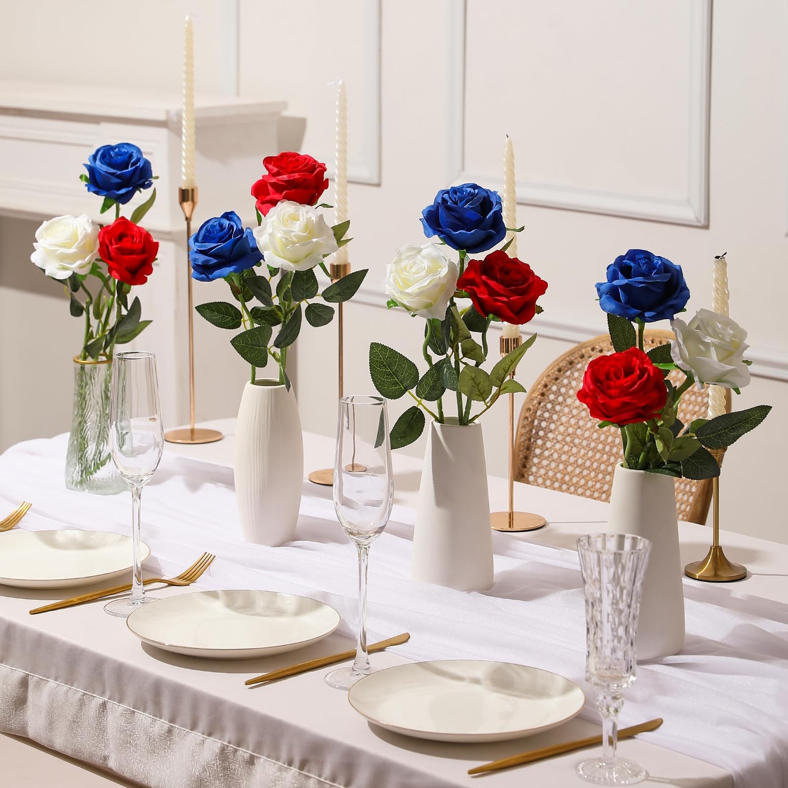 12PCS Artificial Silk Flowers Realistic Roses Bouquet Long Stem for Home Wedd…