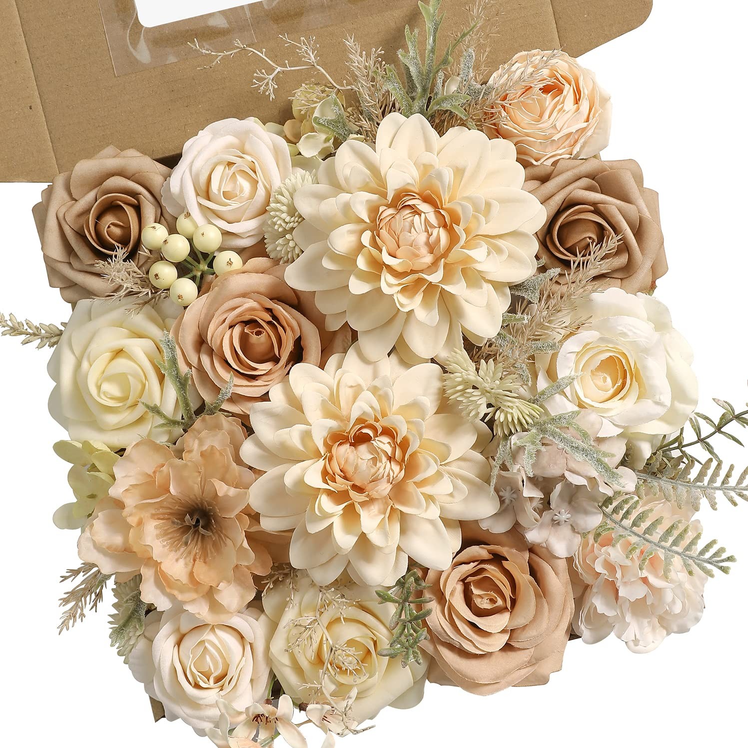 Artificial Flower Combo Box Set Silk Fake Rose For DIY Wedding Bouquet Nude