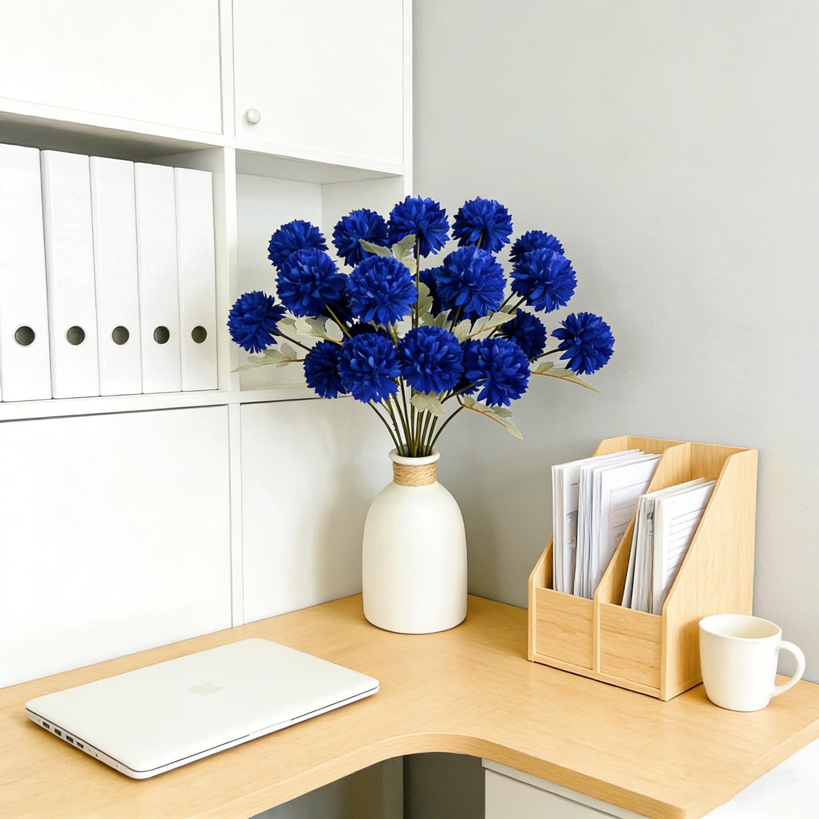 6 Pcs Artificial Silk Chrysanthemum Flowers – 18 Bloom Heads Faux Pompon Mum …