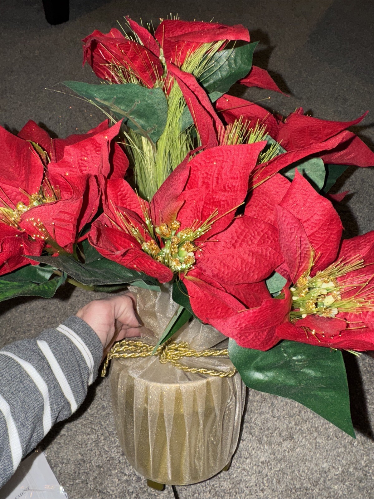 16” Fiber Optic Color Changing Poinsettia Flower Arrangement by Holiday Time