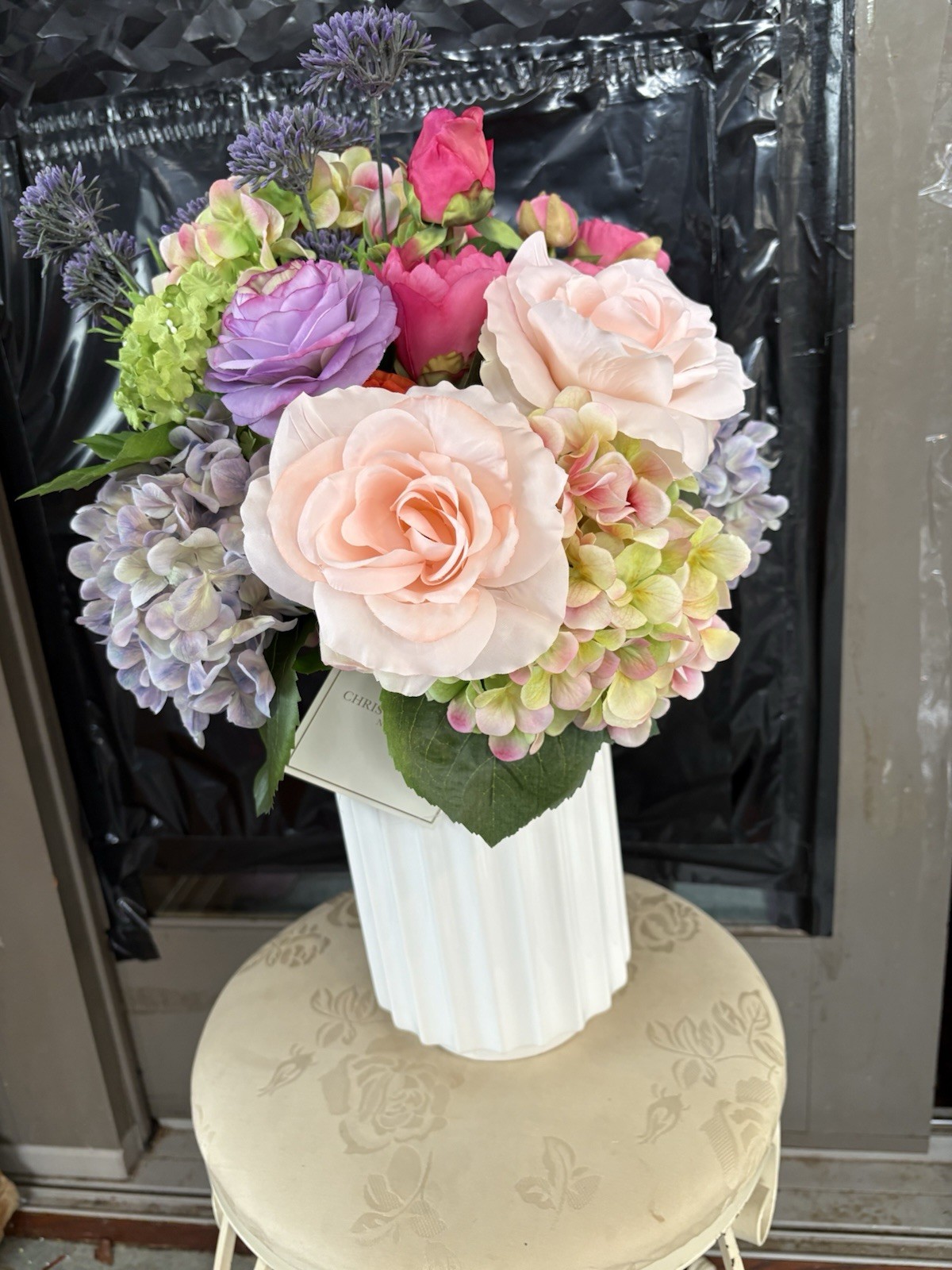 24” Large Real Touch Floral Arrangement Ivory Ceramic Vase Multicolored Viral
