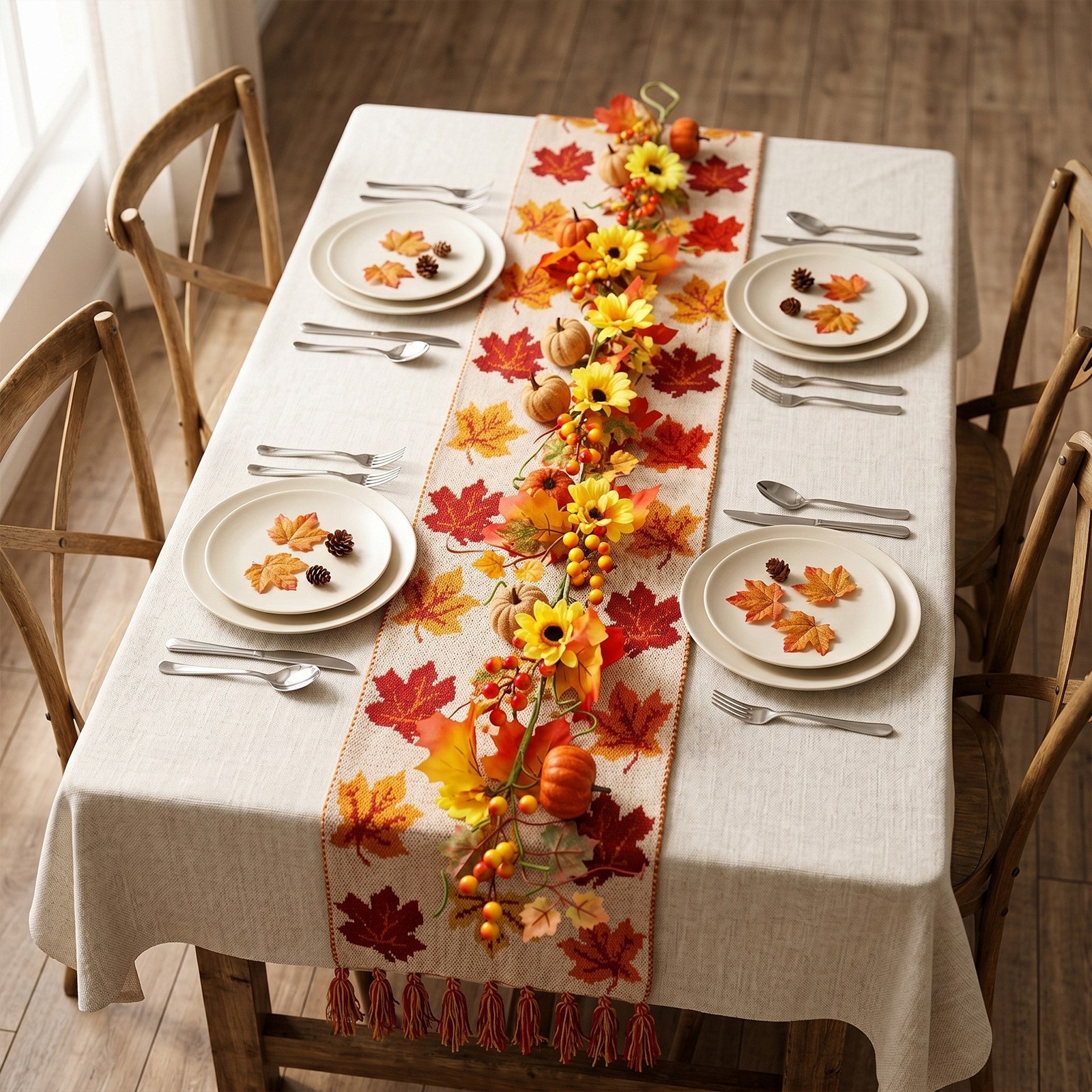 51.18 Inch Decorative Sunflower Pumpkin Garland for Indoor Autumn Display