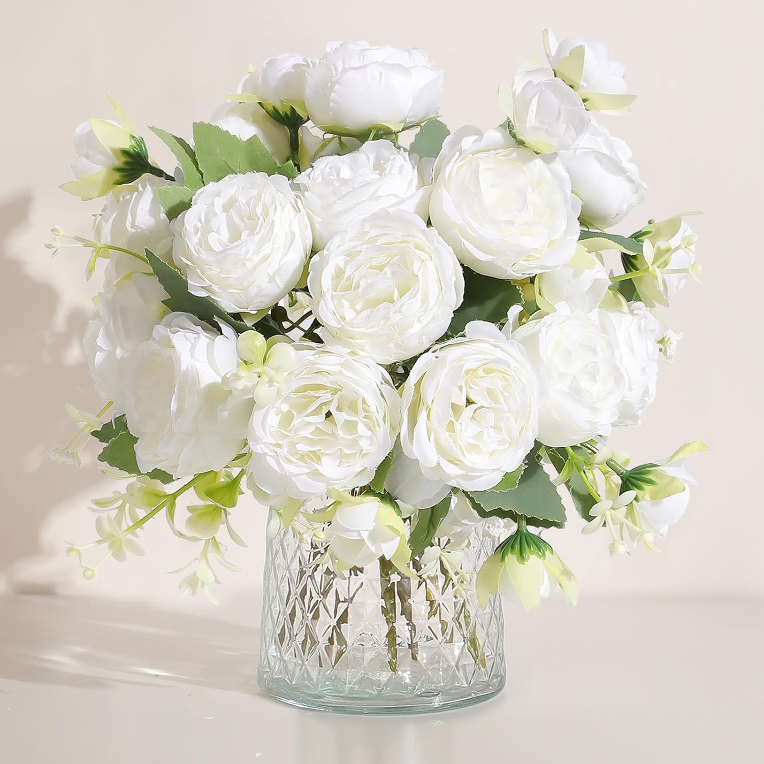 2 Packs Vintage Silk Peony Bouquet for Elegant Vase Arrangements – White