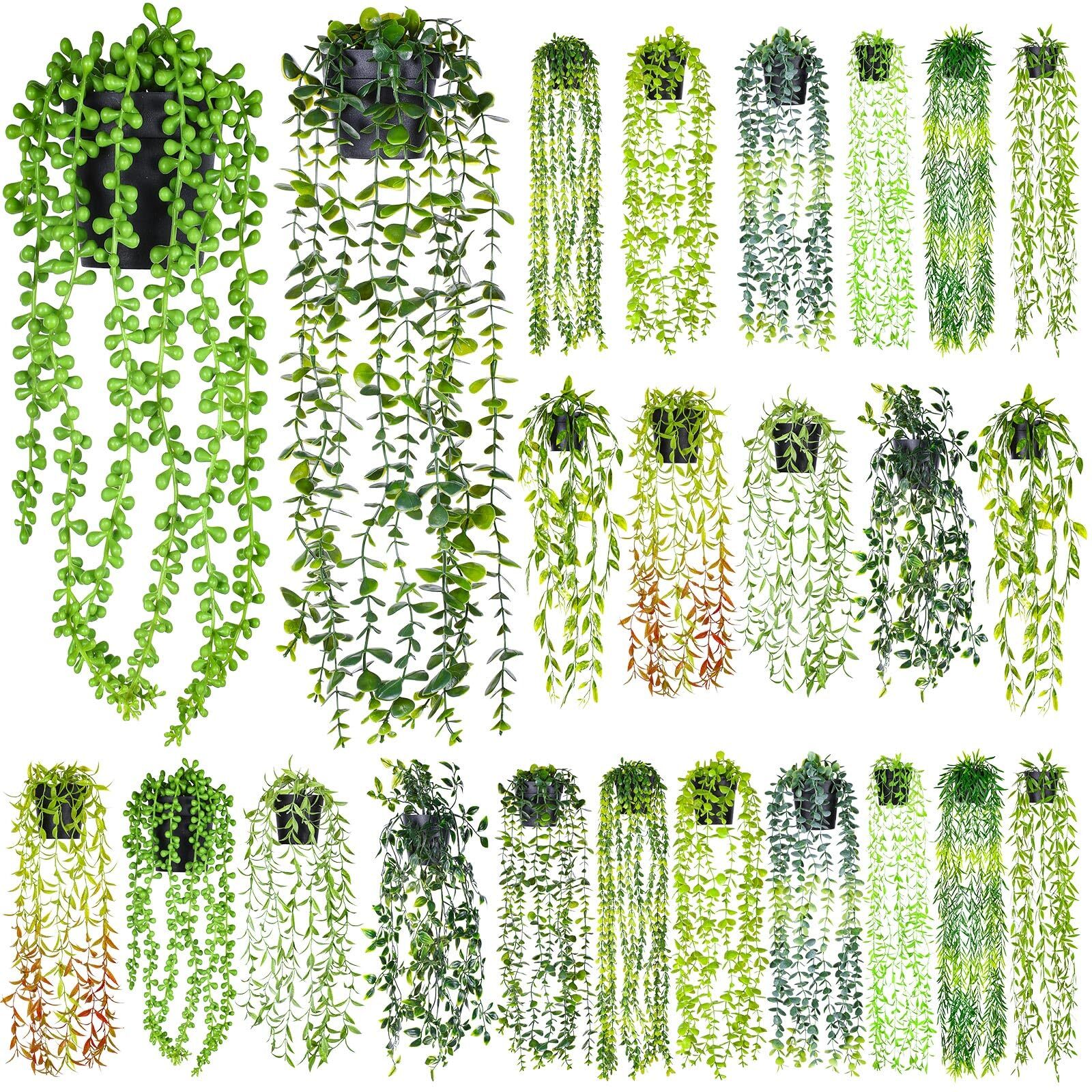 FineCheer 24pcs Artificial Hanging Plants 7.5×28.3×9.8in, Wall Shelf Decor