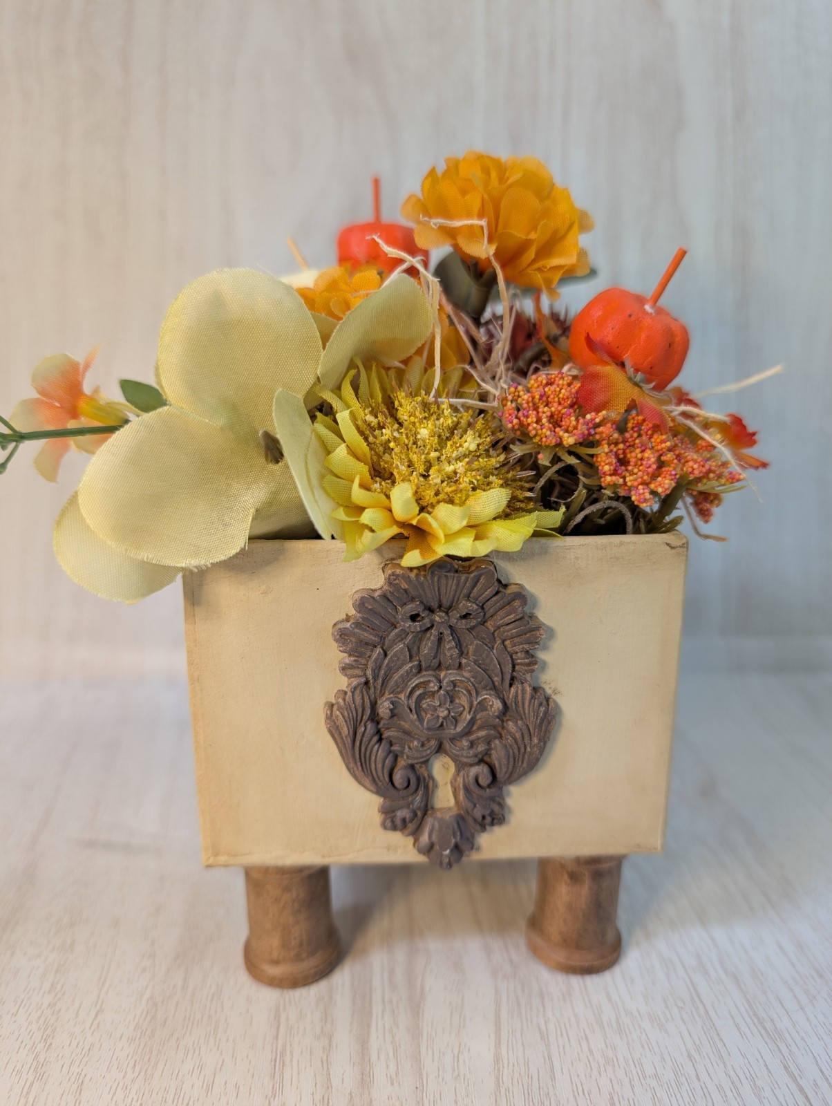 Set of 2 Handmade Fall Floral Centerpieces Rustic Farmhouse Wood Planter Decor