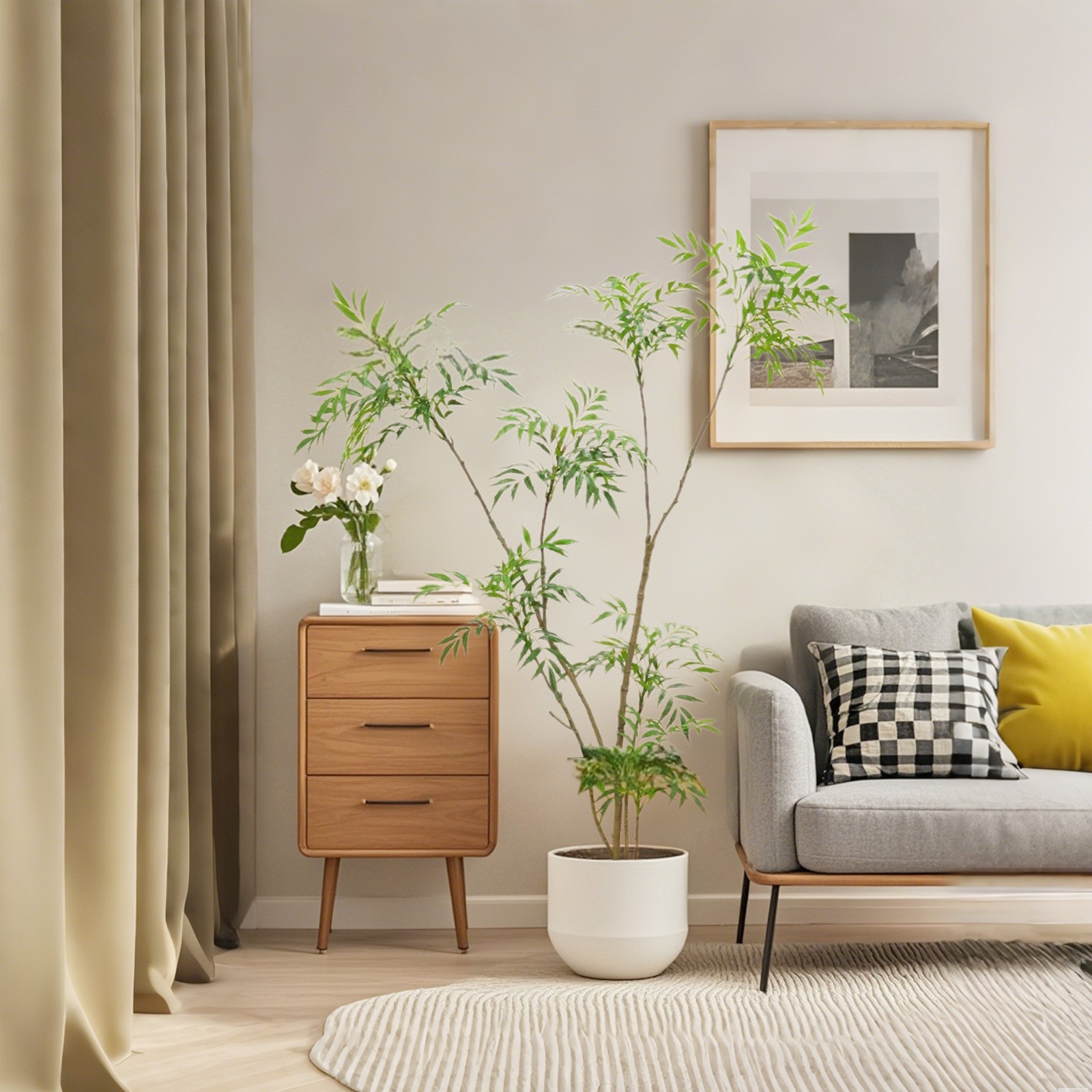 5.9FT Artificial Mahonia Fortunei Tree Plants With Planter For Home Office Decor