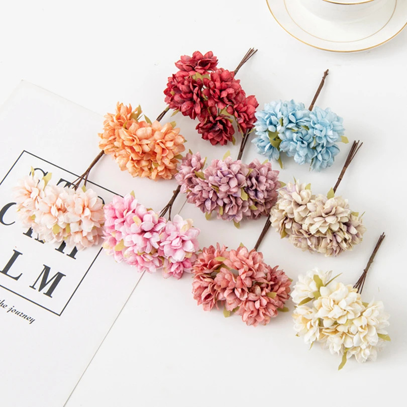 6Pcs/lot 11Cm Mini Silk Artificial Carnation For Christmas DIY Wreath Home Decor