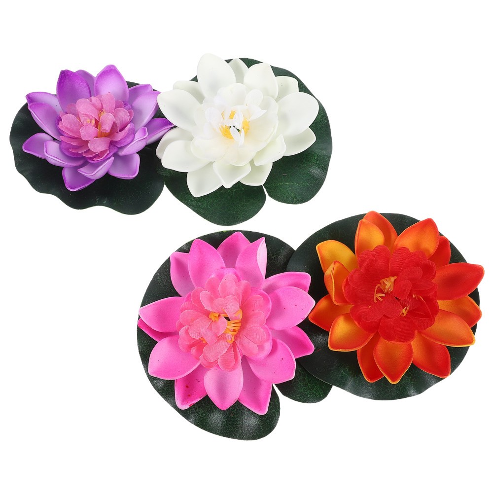 4 Pcs Faux Lotus Flowers Floating Artificial Water Lilies for Indoor Outdoor Use