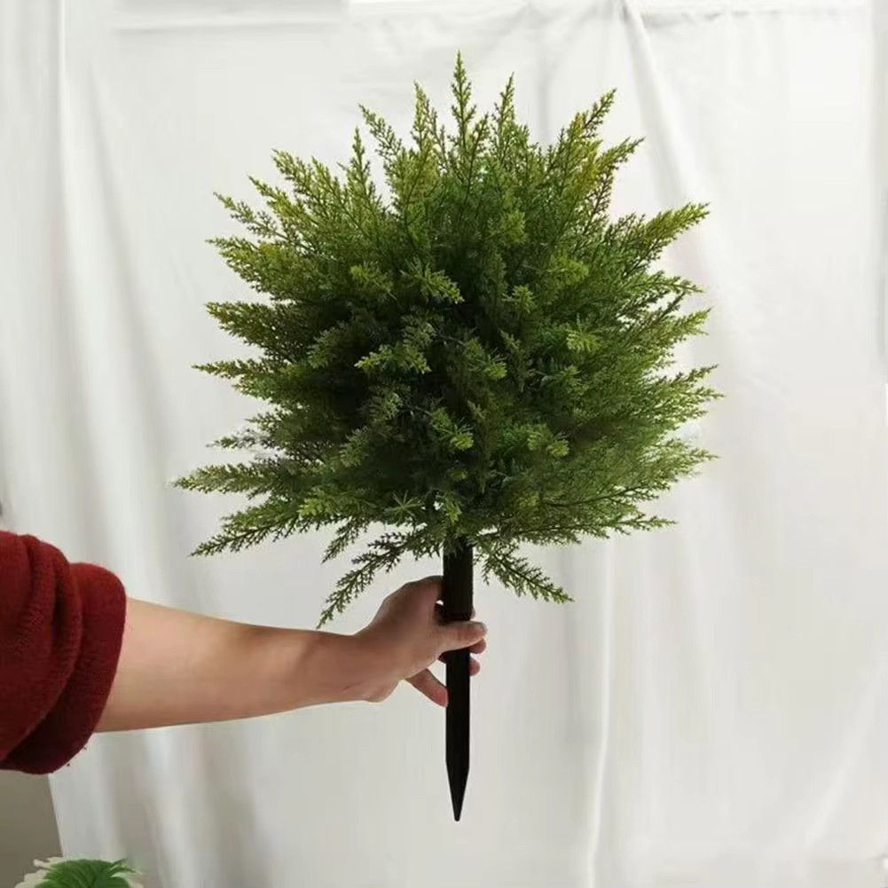 2Pack 24″ Artificial Cypress Topiary Christmas Tree with Spike Faux Cedar Bushes