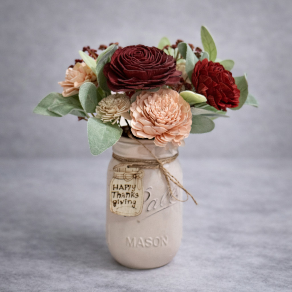 Sola Wood Rustic Floral Arrangement 16oz Mason Jar Personalised Custom Home Gift