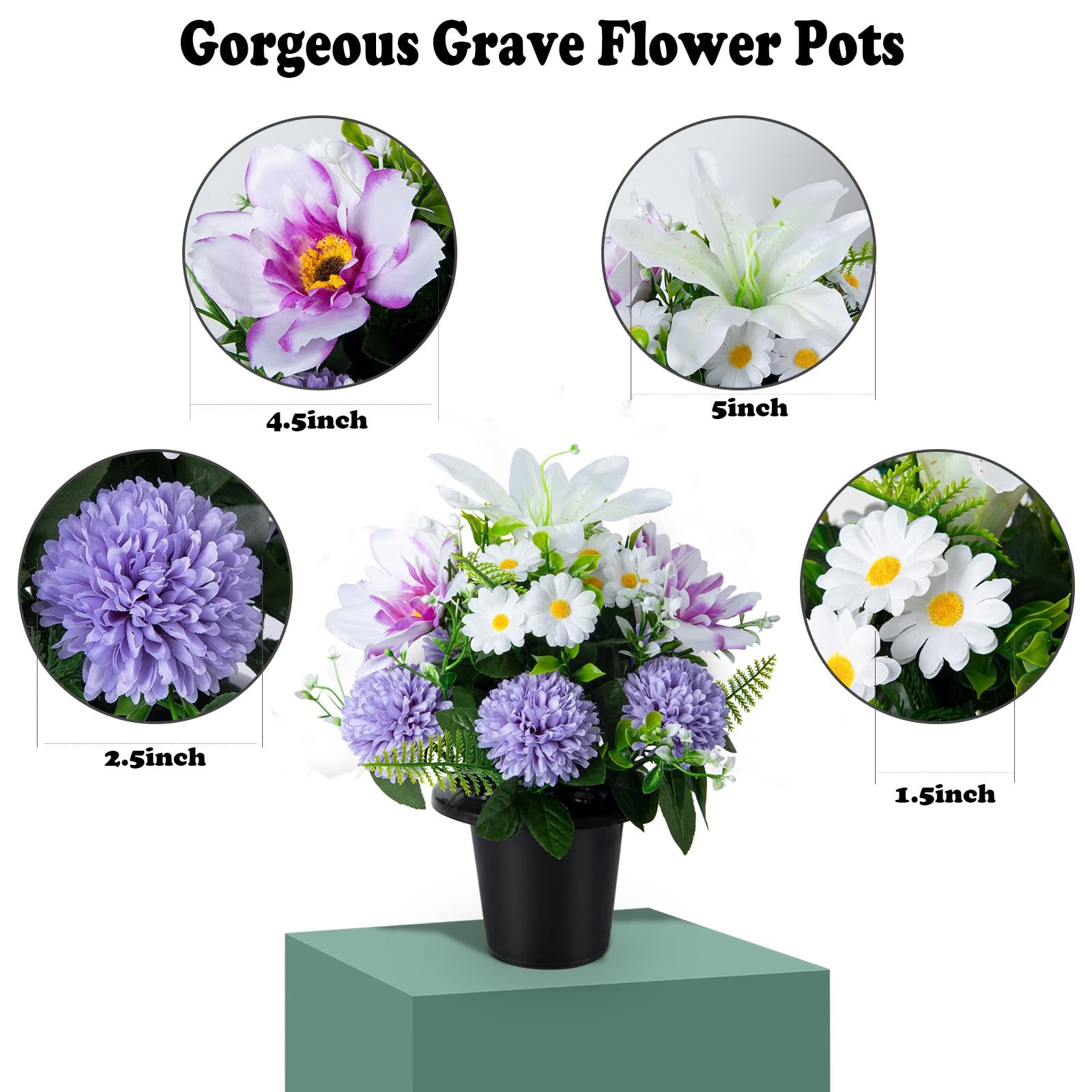 Artificial Cemetery Flowers in Pots, Artificial Chrysanthemums Lily Daisy wit…