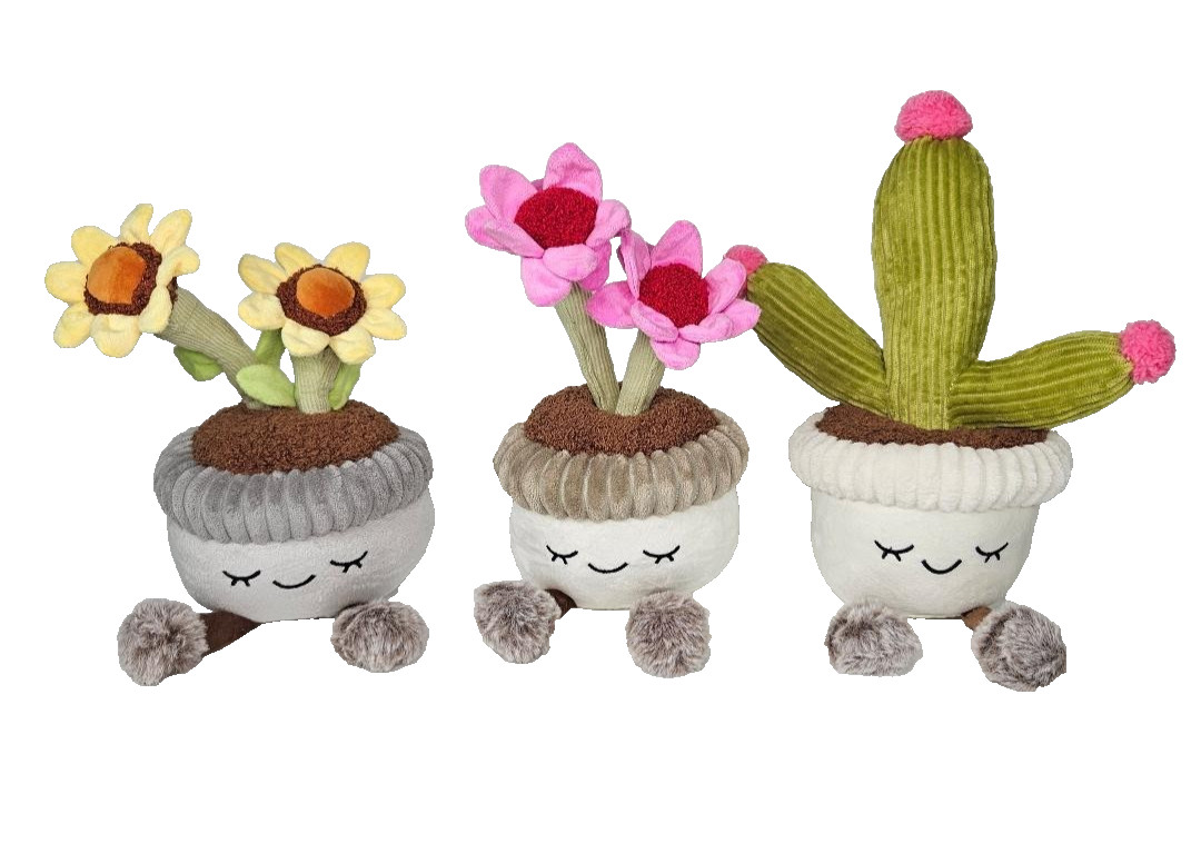 New Set of 3 Flower Pot Plant Plushies Yellow Flower Cactus Pink Flower