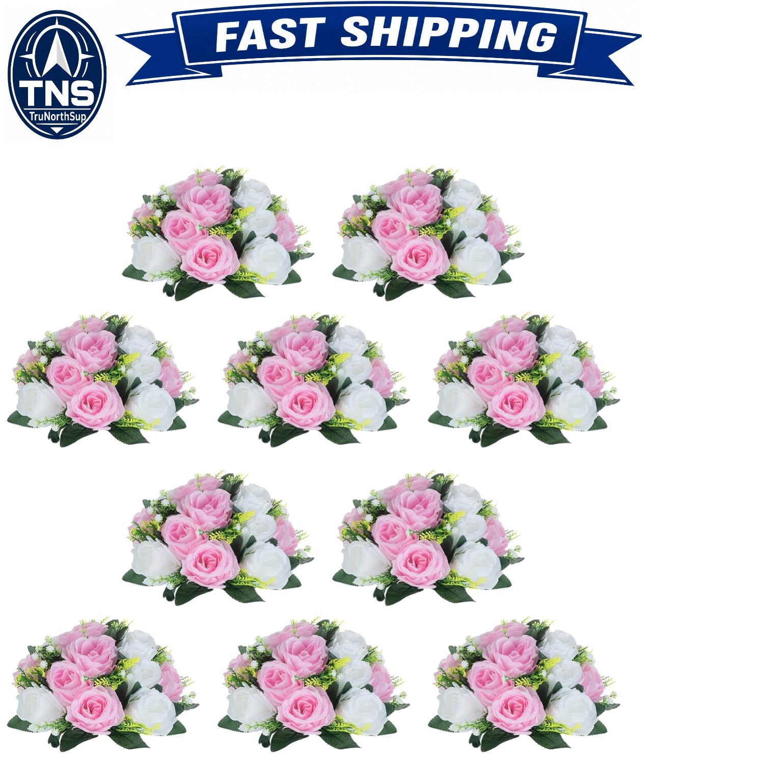 Pink White Flower Balls 10 Pack Artificial Rose Centerpieces 9.5in for Weddin…
