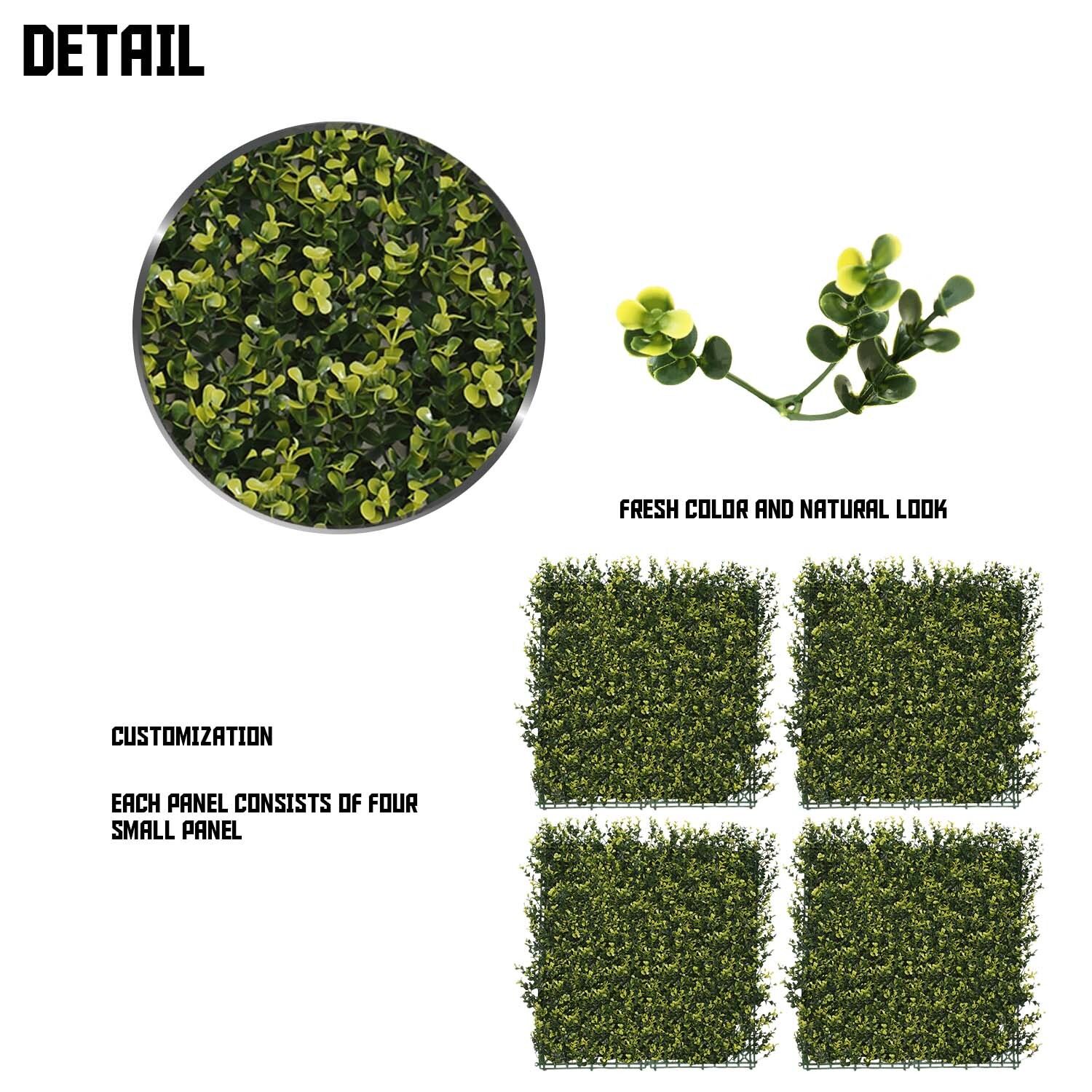 20″x20″ Artificial Faux Greenery Yellow Buxus Fence Screen Wall Decor Panel