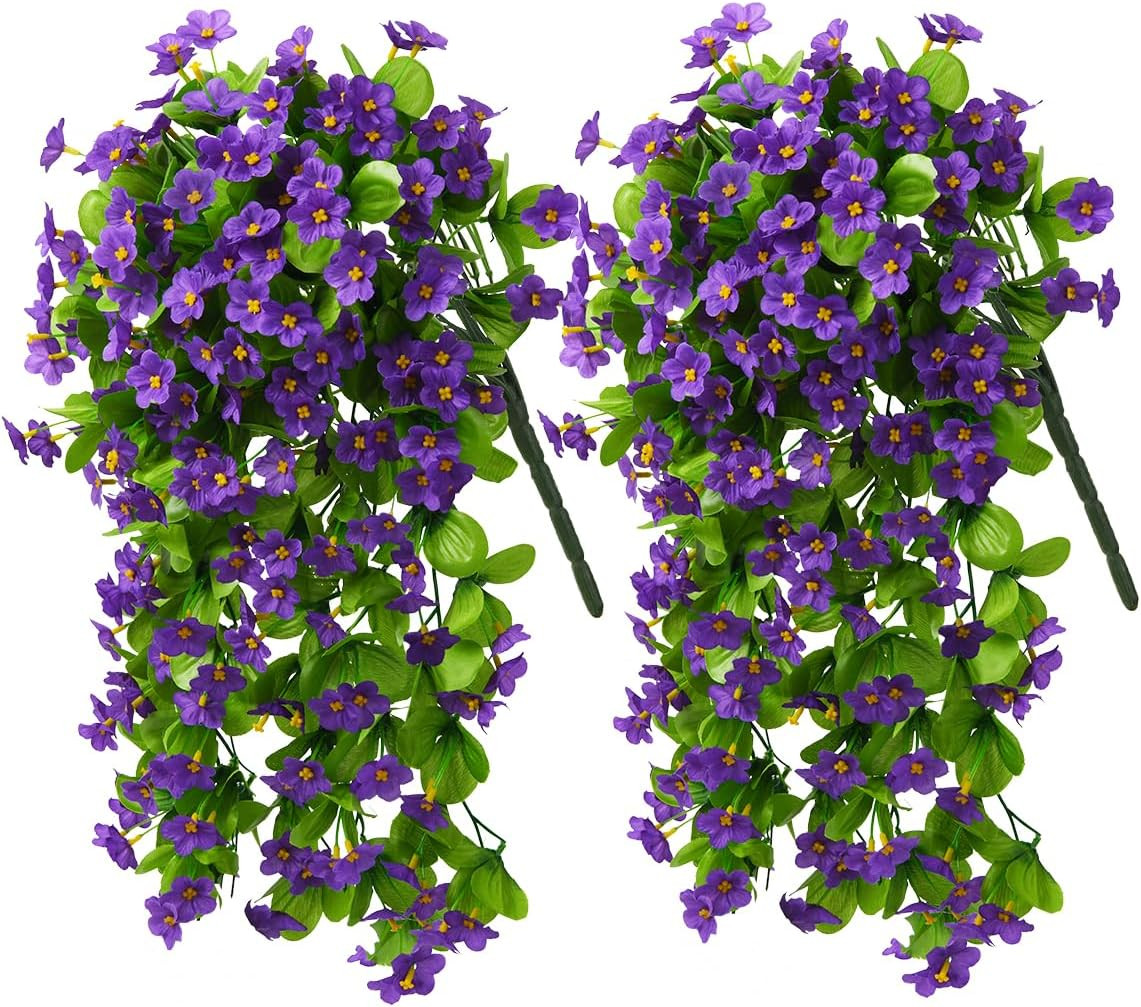2PCS Artificial Hanging Flowers, Fake Hanging Plants Violet Vines UV Resistant f