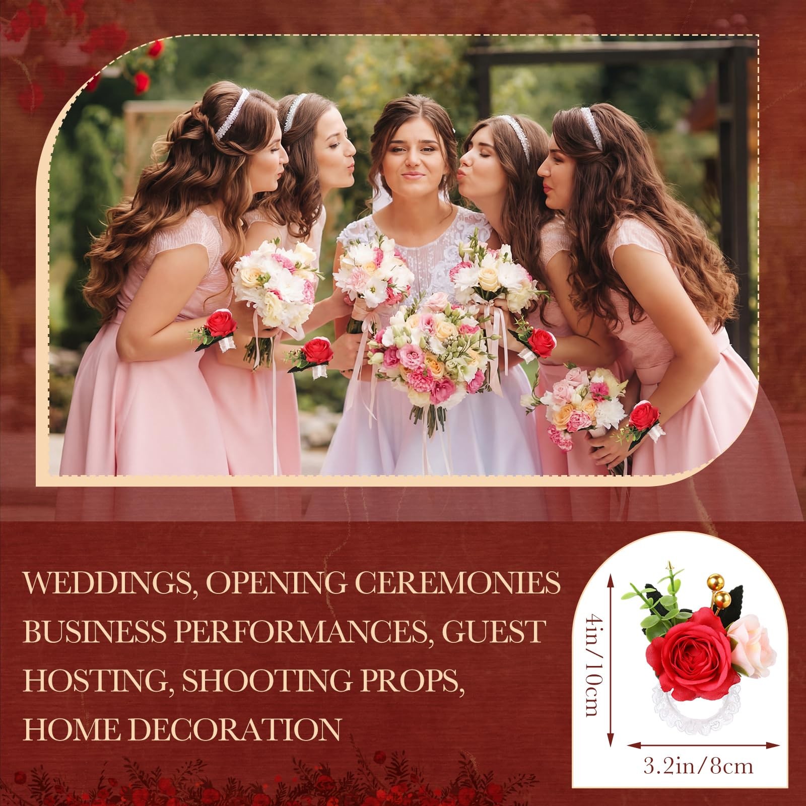 24 Pcs Wedding Rose Wrist Corsage Wristlet Band for Bridal Bridesmaid Flowers…