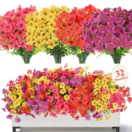 32 Bundles Artificial Flowers for 32 pcs Red+hot Pink+yellow+purple