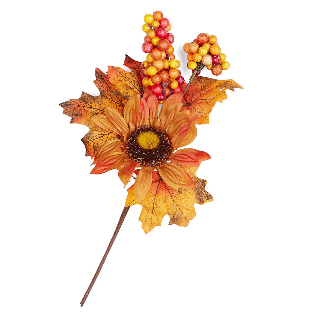 Group of 6 Fall Artificial Maple Leaf and Harvest Sunflower 12-3/4″ Picks