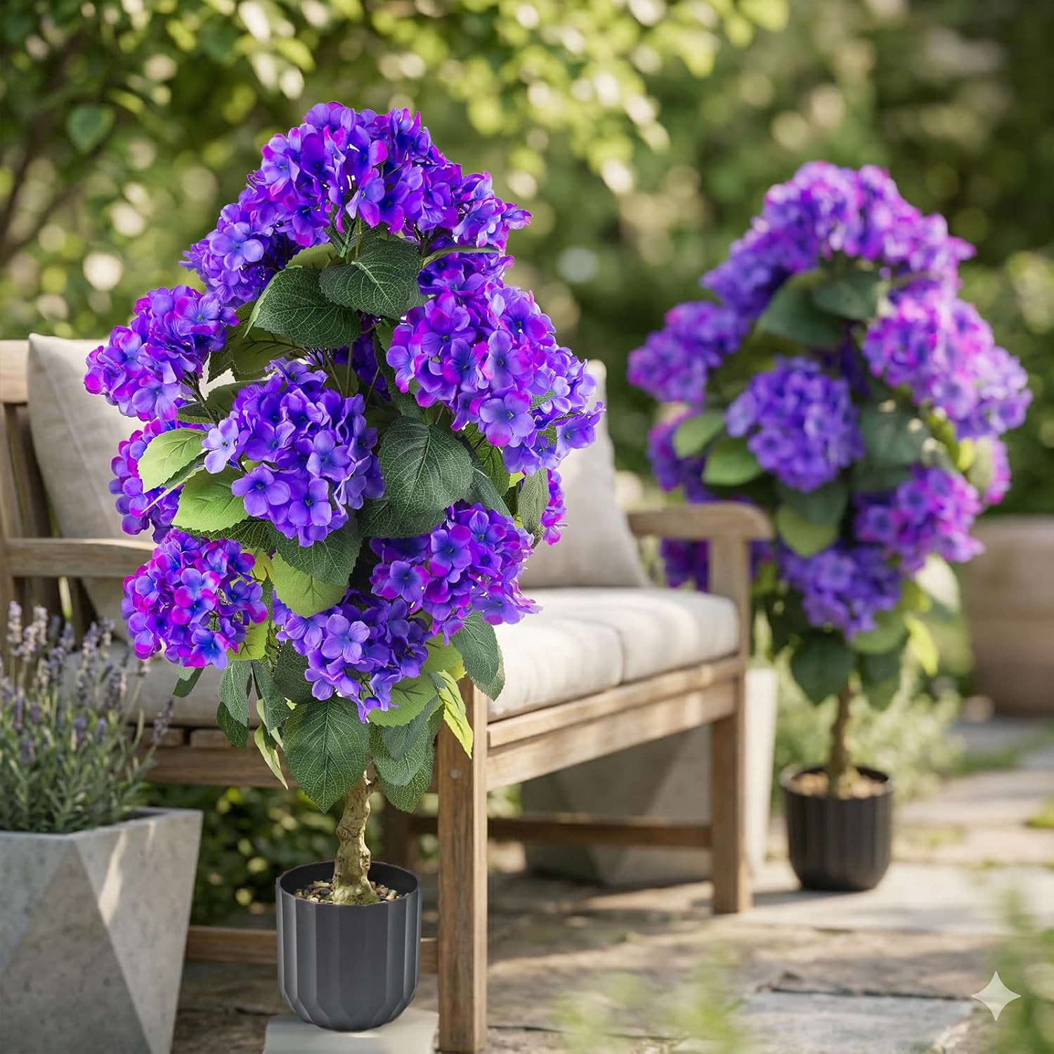 2 Pcs 3 Ft Artificial Hydrangea Trees Potted, UV Resistant Faux Silk Hydrangea P