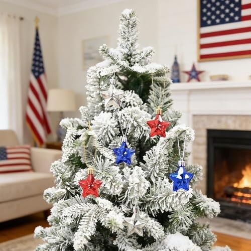 24 Pcs Mini Star Ornaments 4th of July Patriotic Hanging for Tree, Memorial