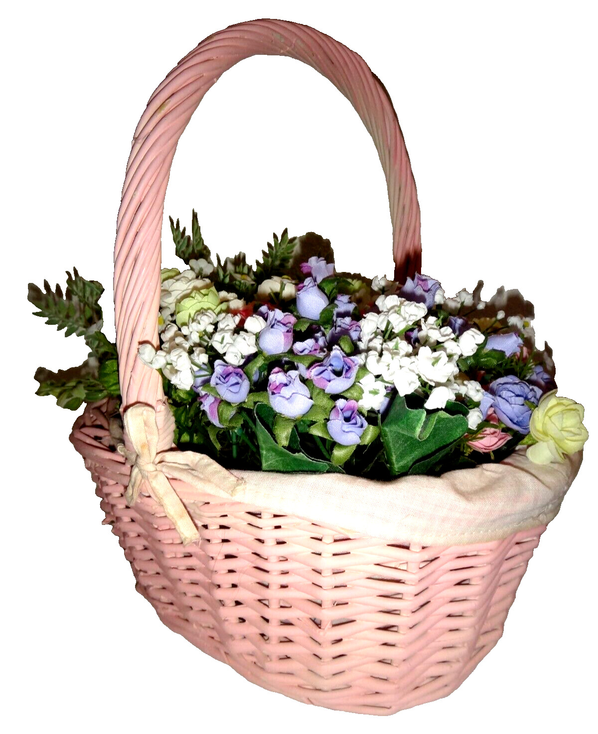 Artificial Multi-color Flowers & Leafs in Pink Wooden Bucket 13.5″ x 14″ x 10″