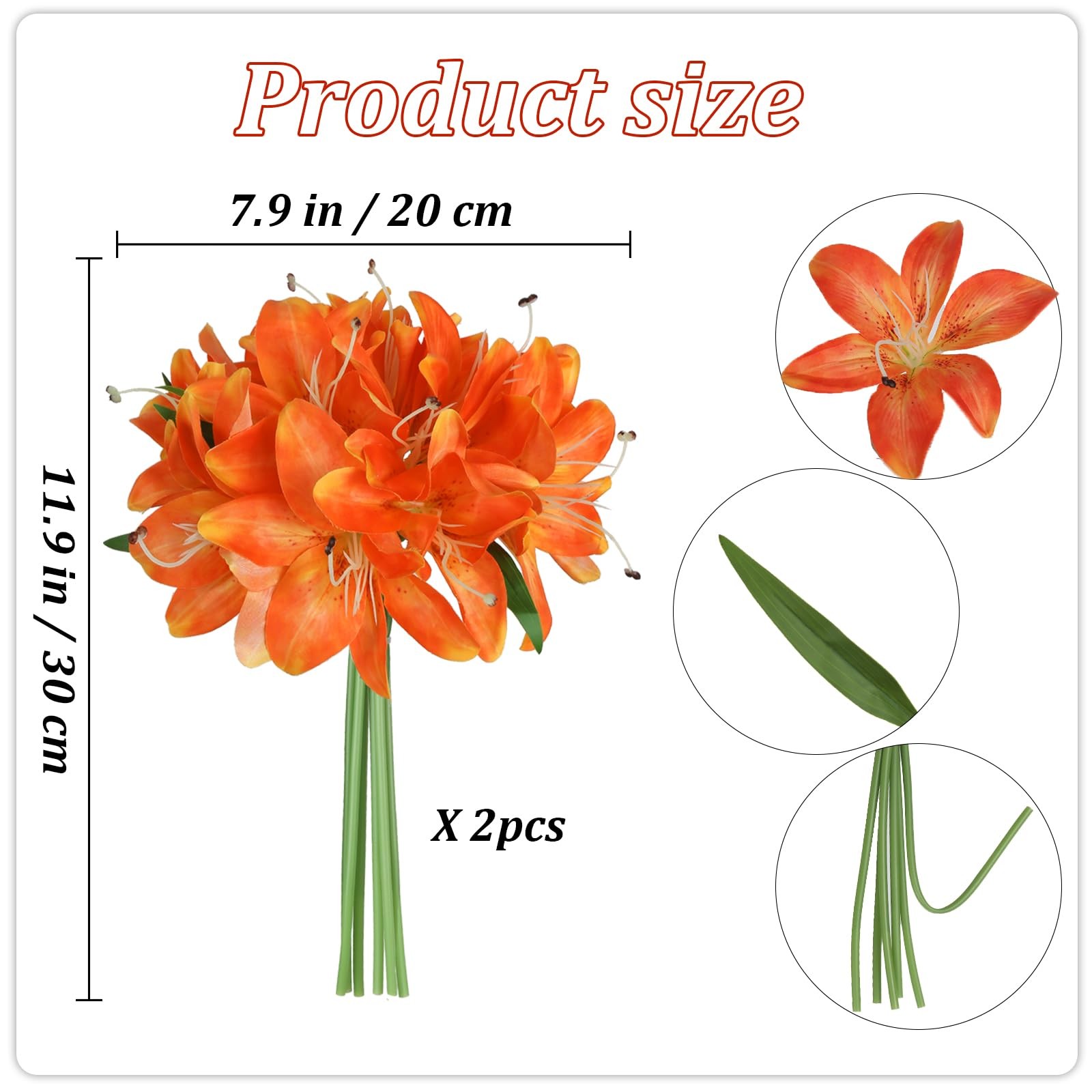 2 Bouquets Artificial Lily Flowers 12PCS Fake Silk Flowers Tiger Lily Faux Fl…