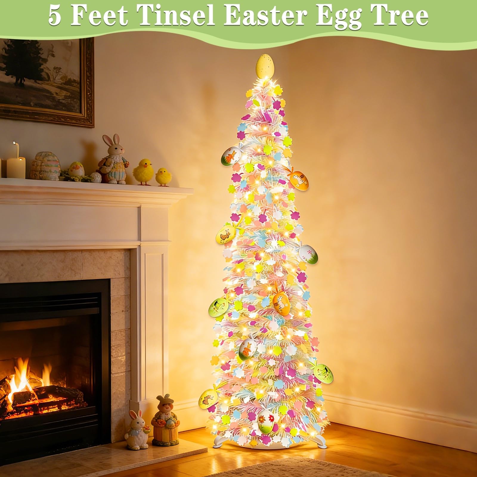 Timer – Easter Decorations, 5Ft Lighted Easter Tree with 50 LED Warm White Light