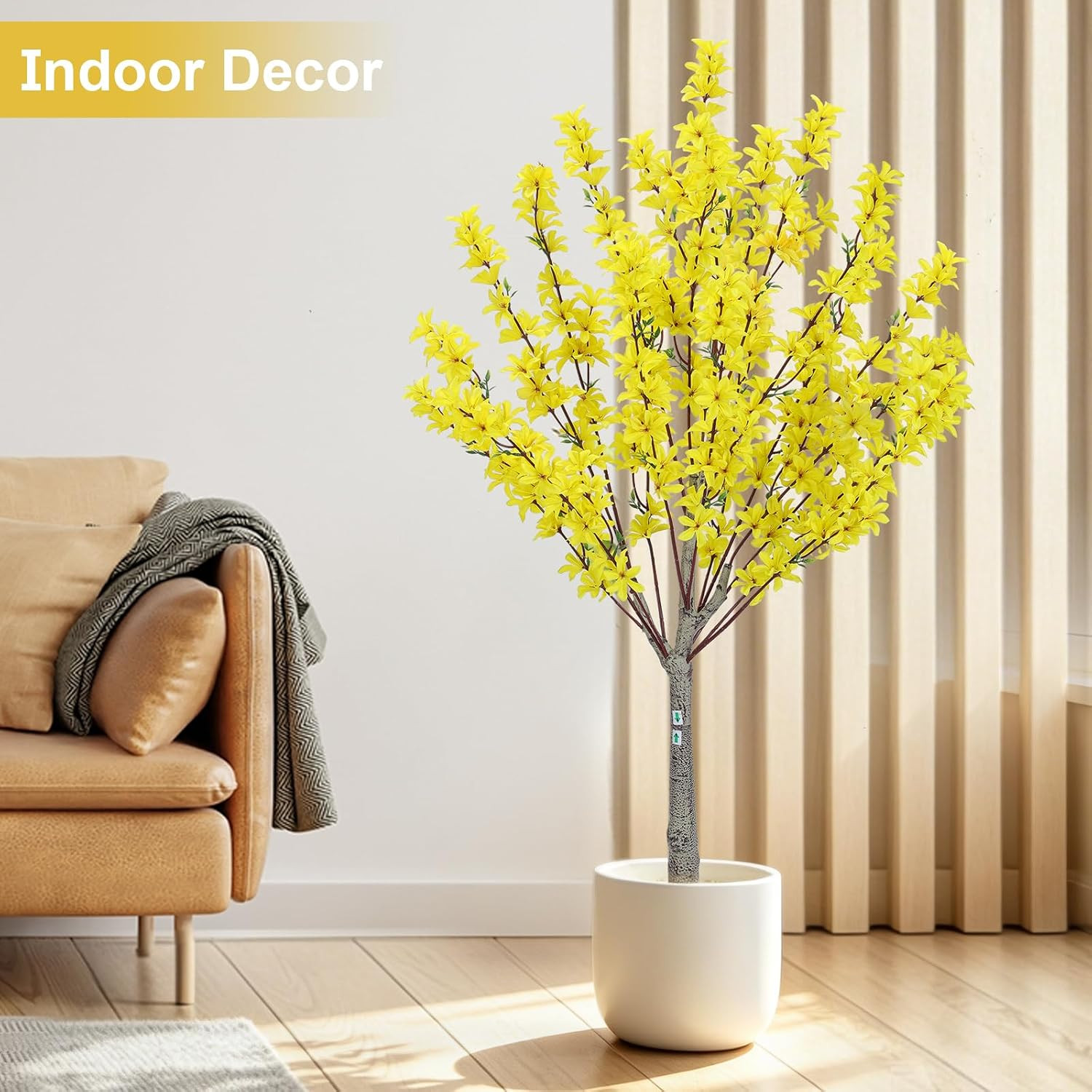 4FT Yellow Faux Forsythia Tree with Pot – Lifelike Indoor/Outdoor Decor
