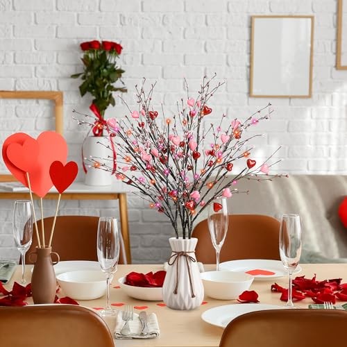 3Pcs 30″ Valentine’s Day Heart Branches Tall Artificial Stems with Red and