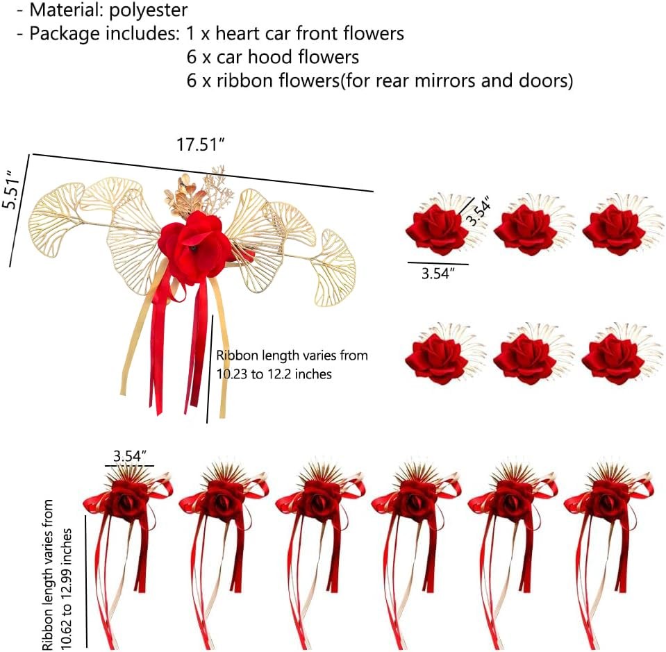 13 PCS Wedding Car Decorations Set Suction Cups Artificial Rose Flower Kit