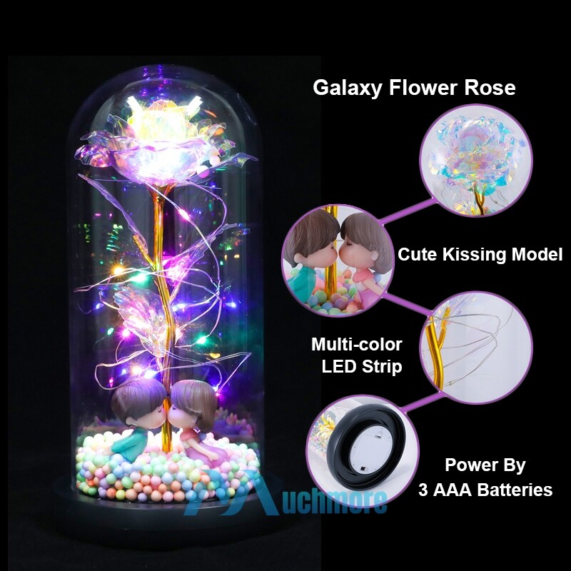 Light up Rose Flower in Glass Dome with RGB LED Lights Gift for Birtday Wedding