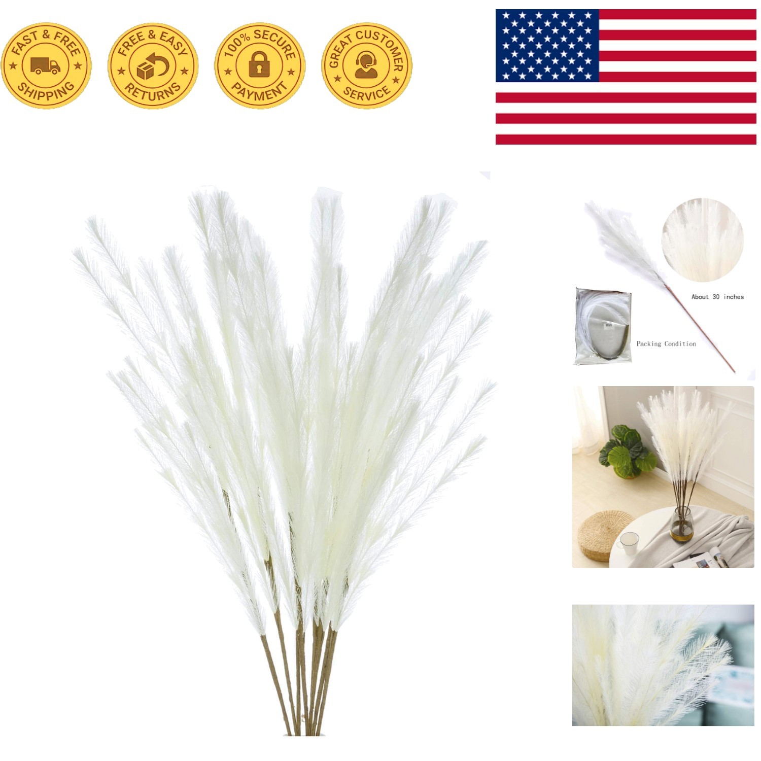 Soft Silk 8 PCS Artificial Pampas Grass – 30″ Decor for Stylish Events & Homes