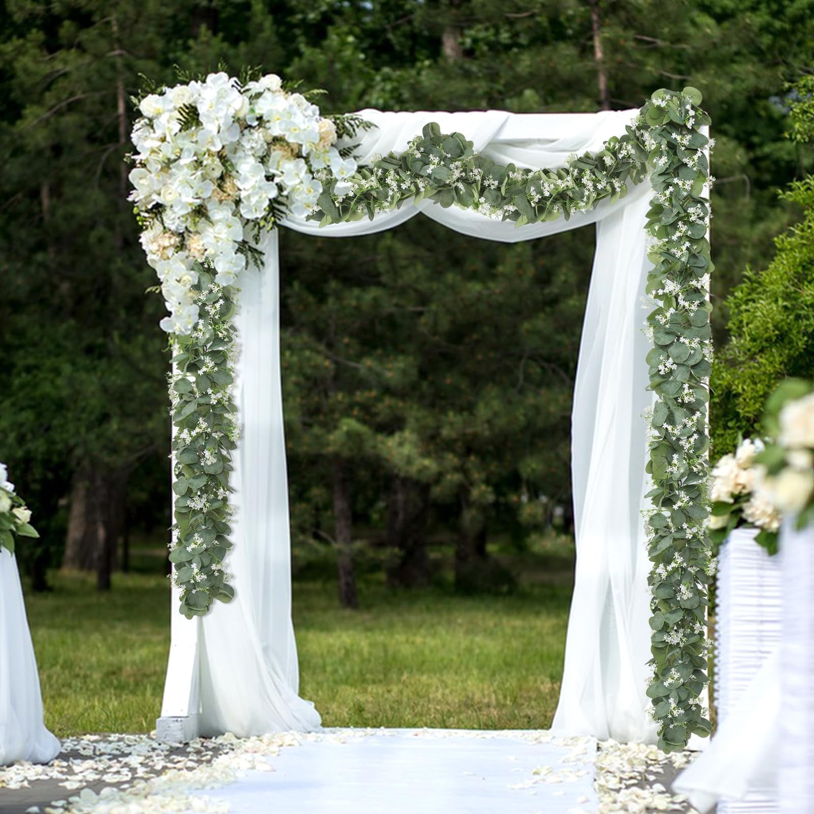 Eucalyptus Garland with White Flowers, 2 Packs 5.9Ft Artificial Silver Dollar…