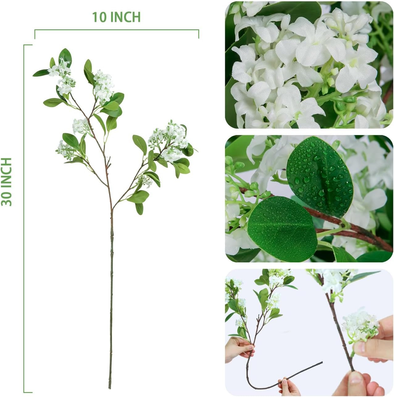 8Pcs Faux Greenery Stems with White Flowers for Home, Wedding, Office Décor