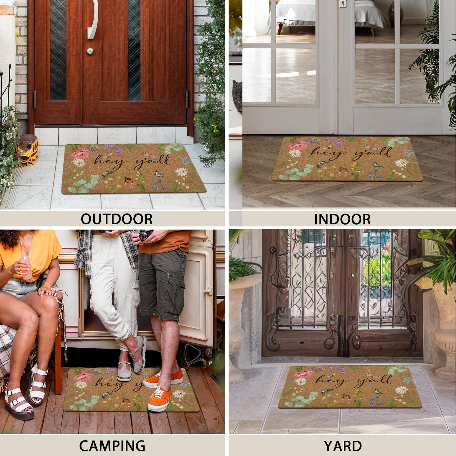 huester Funny Spring Floral Door Mat, Hey Y’all 17x30inch, Flower02