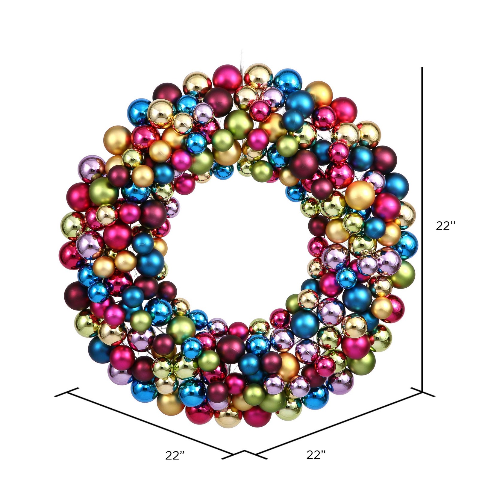 Vickerman 24″ Contemporary Plastic Ball Wreath in Shiny and Matte Multi-Color