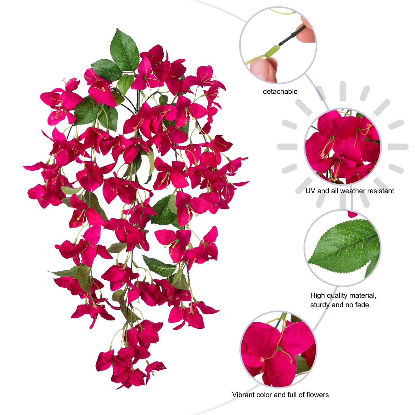 2PCS Bougainvillea Artificial Hanging Flowers Plants for Outdoors Outside Fal…
